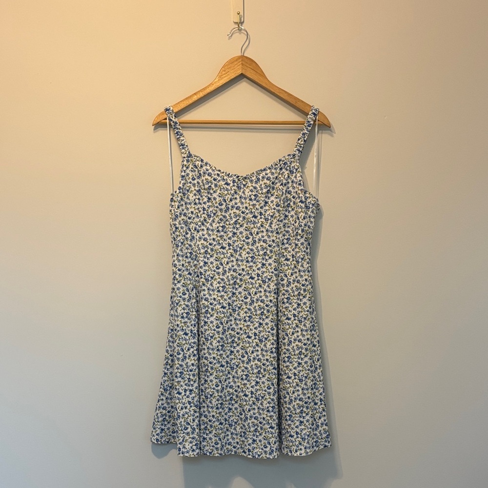 Altar'd State White and blue floral print mini dress